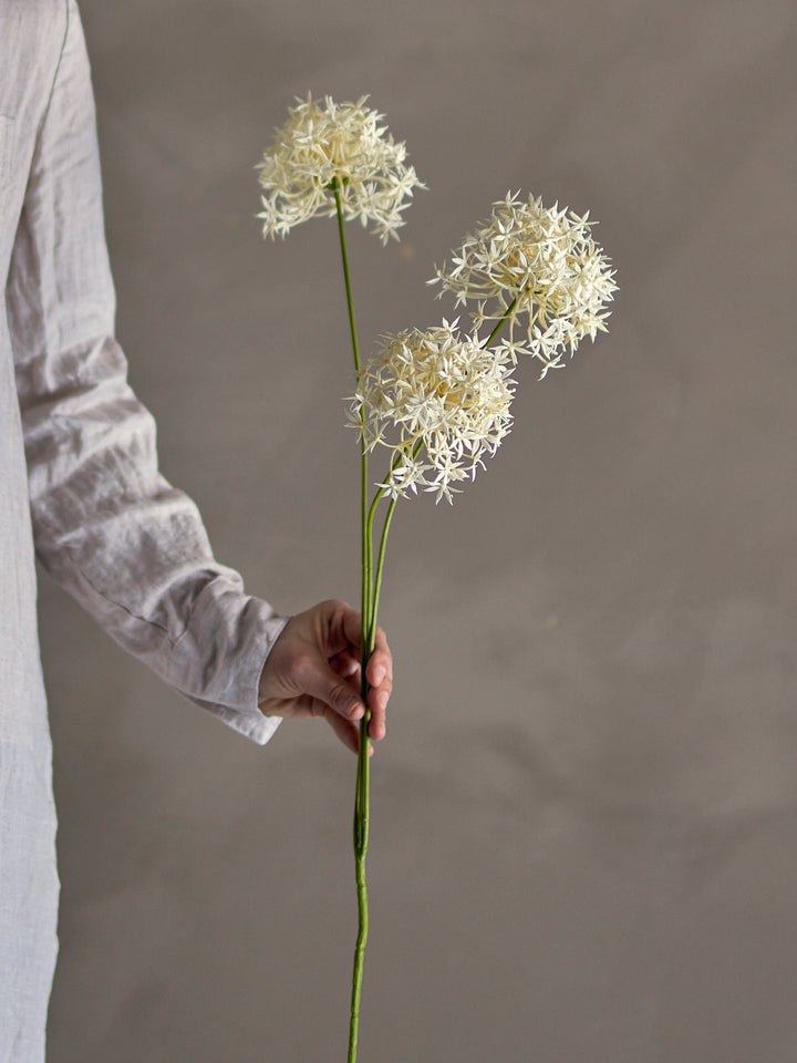Allium Stilk, Hvid – Naturtro kunstblomst med elegant udtryk
