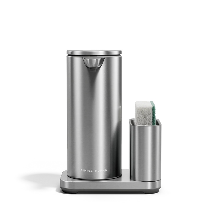 Elektrisk tvåldispenser från simplehuman med hållare i borstat stål