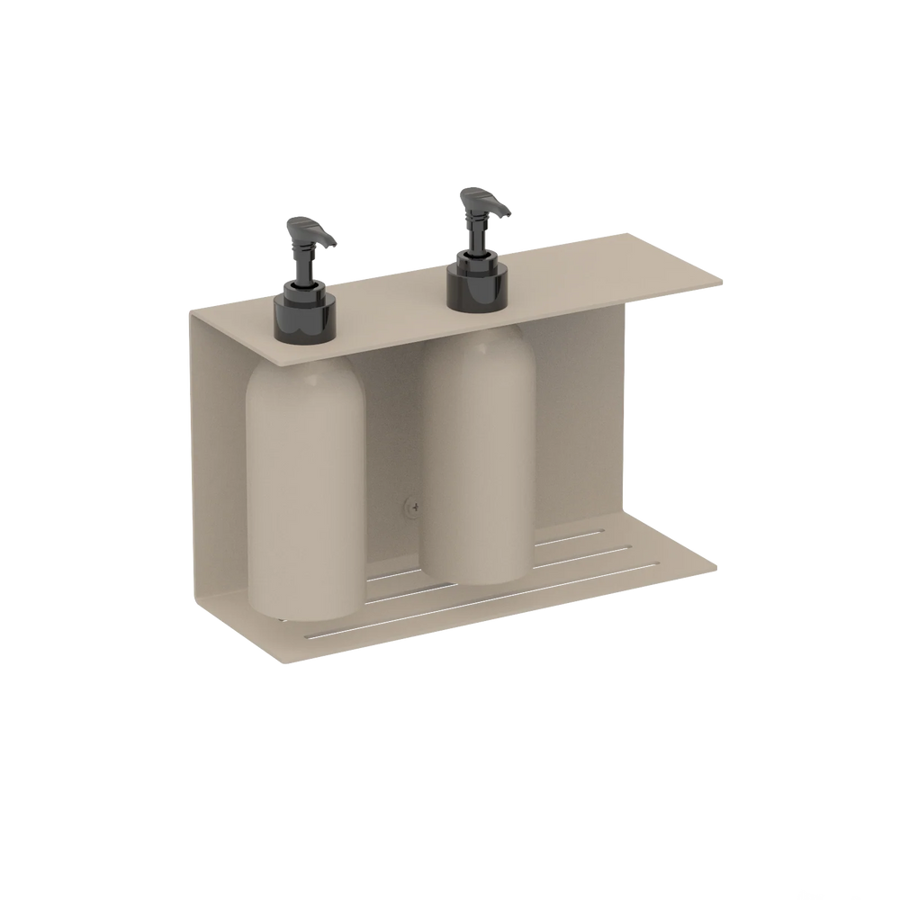 Double sæbedispenser med hylde i beige