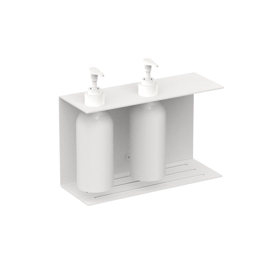 duo sæbeholder i hvid med brusehylde