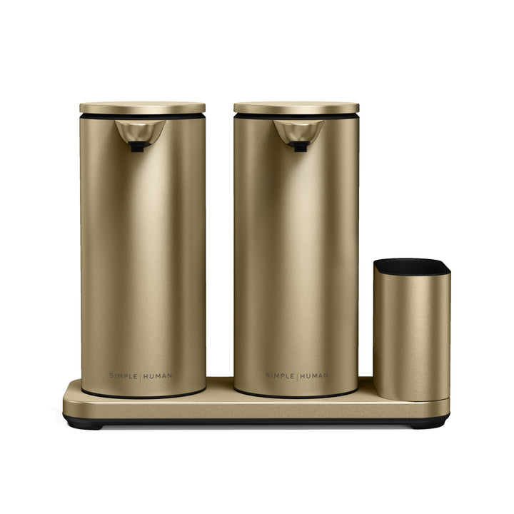 414ml dobbelt genopladelig sensorpumpe med holder - matguld fra simplehuman