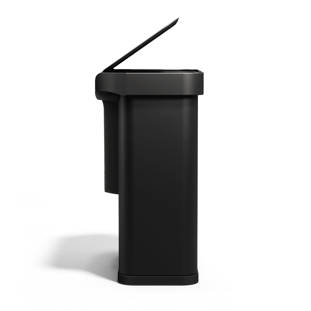 Mål og dimensioner for simplehuman 58l (34/24) sensorstyret skraldespand med to rum og poselomme